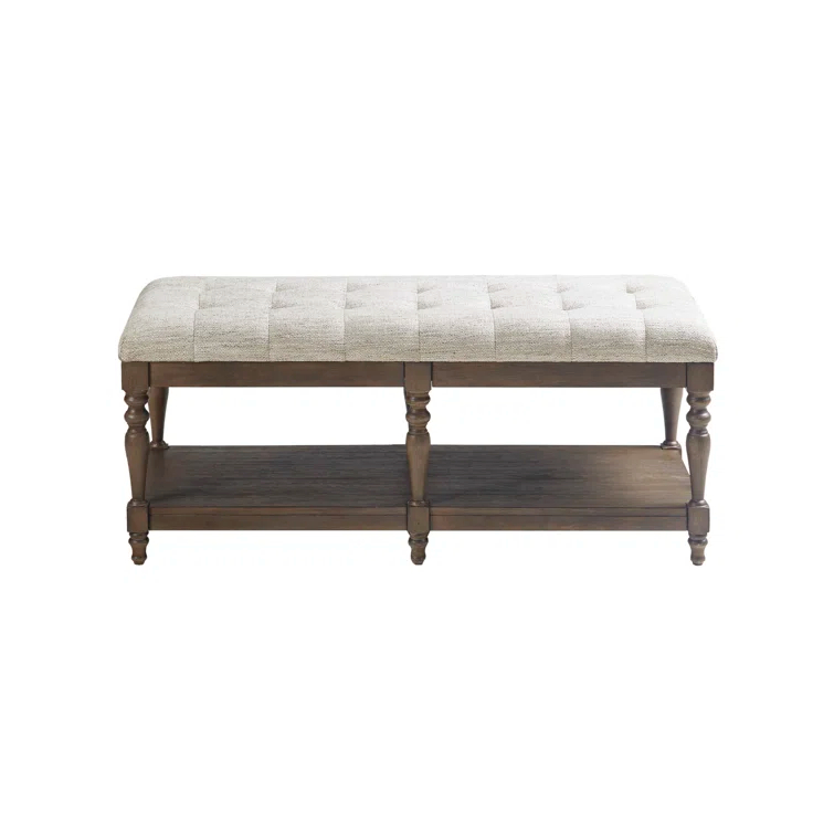 Martha Stewart Highland Tufted Accent Bench with Shelf