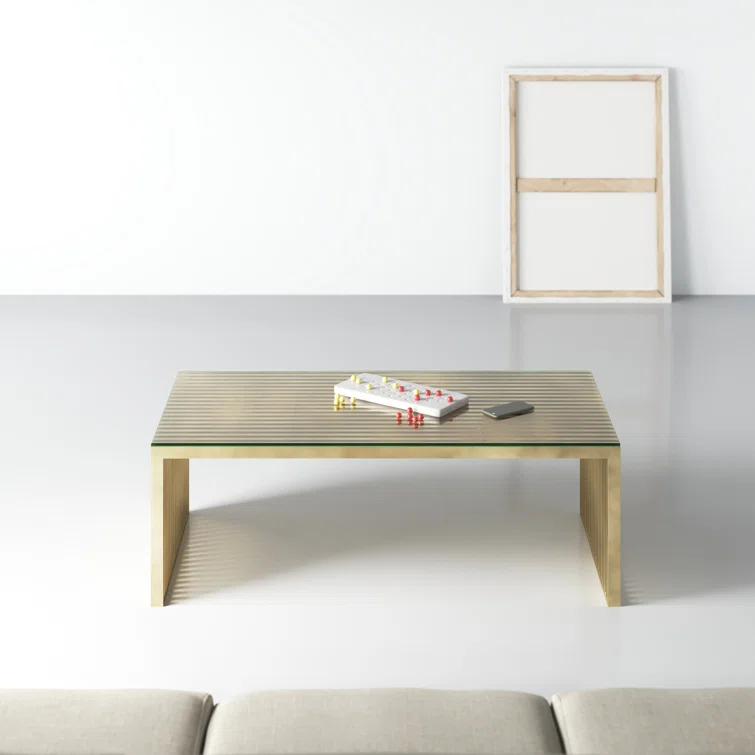Pangea Home Lux Rectangle Modern Metal/Glass Coffee Table in Gold