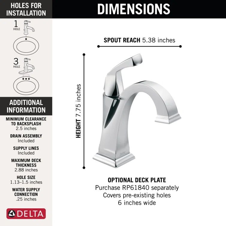 Dryden Single Hole Bathroom Faucet with Drain Assembly, Single Handle Bathroom Sink Faucet