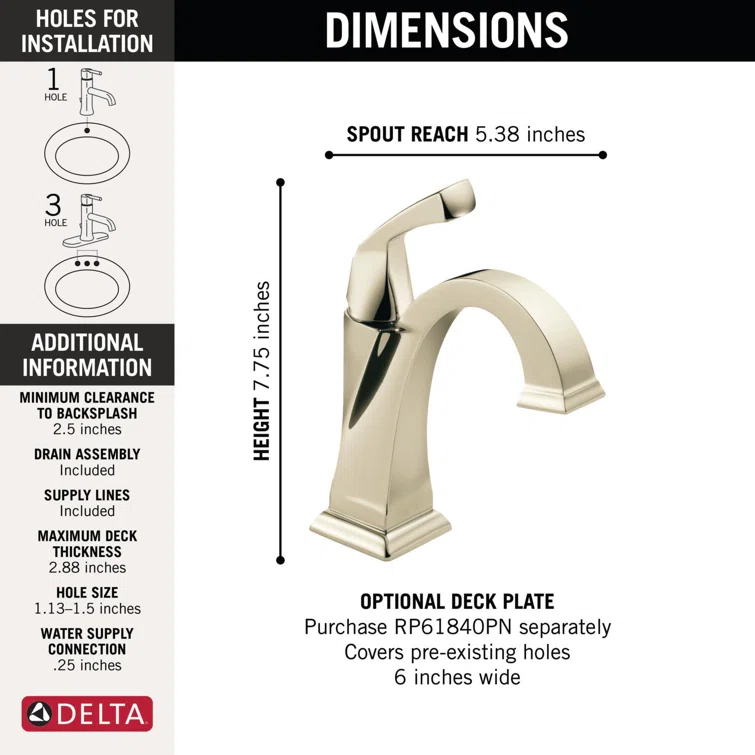 Dryden Single Hole Bathroom Faucet with Drain Assembly, Single Handle Bathroom Sink Faucet