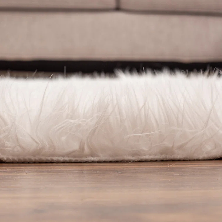 Diller White Faux Sheepskin Fur Machine Washable Shag Fluffy Area Rug