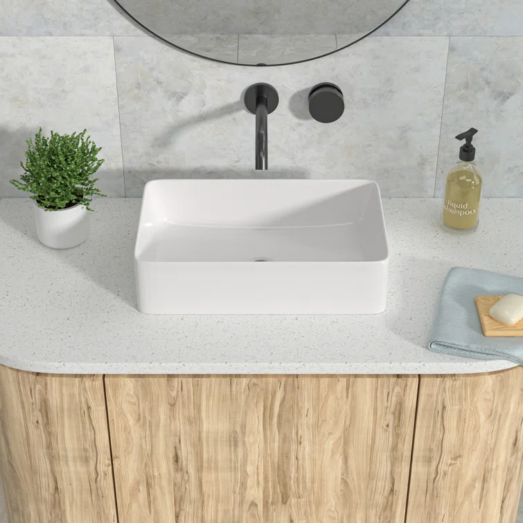 21"x13" White Ceramic Rectangular Vessel Bathroom Sink