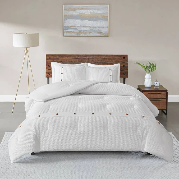 Marcus 3 Piece Cotton Waffle Weave Duvet Cover Set