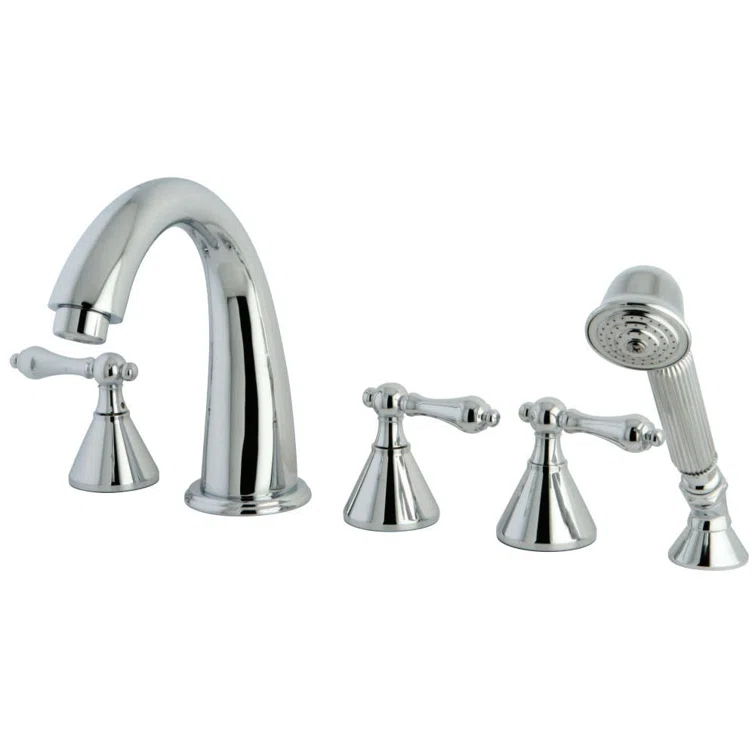 Kingston Brass Roman Three-Handle 5-Hole Deck Mount Roman Tub Faucet with Hand Shower