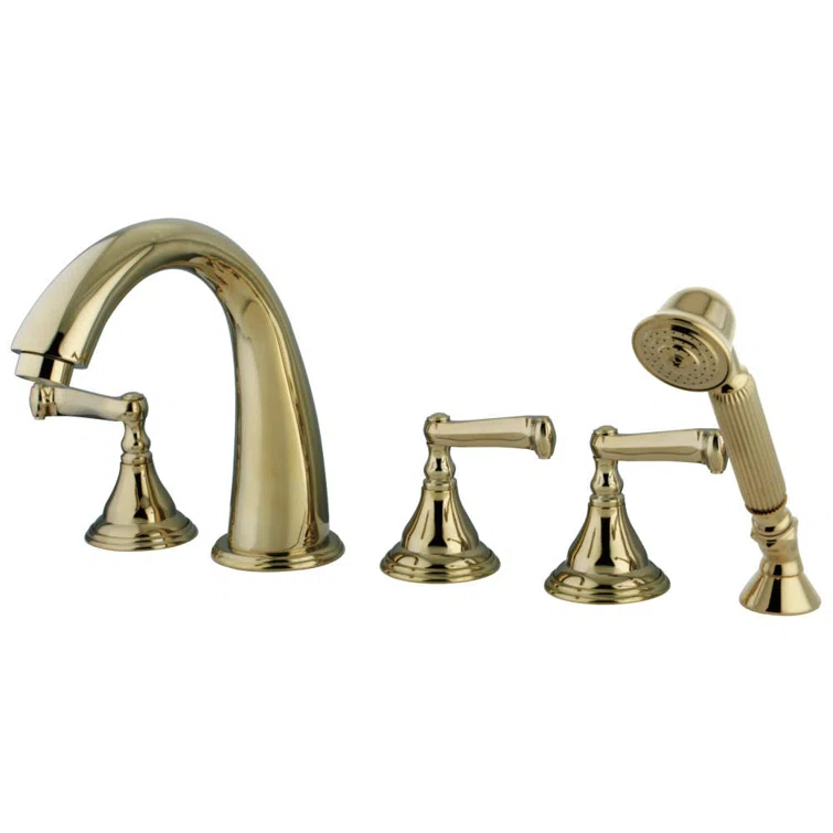 Kingston Brass Royale Three-Handle 5-Hole Deck Mount Roman Tub Faucet with Hand Shower