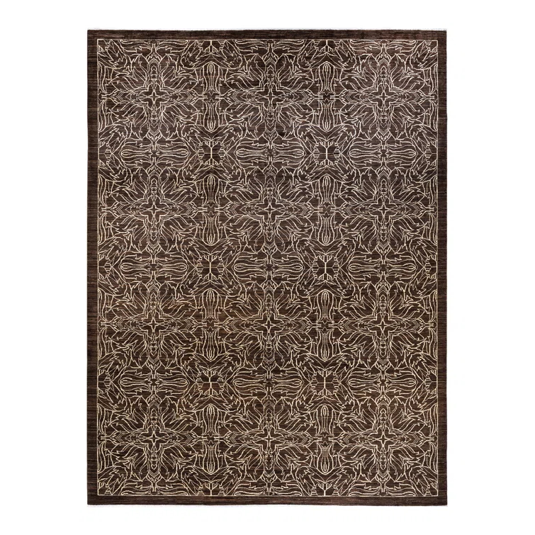 Ivory Stripe Hand-Knotted Wool Area Rug 10' x 14'