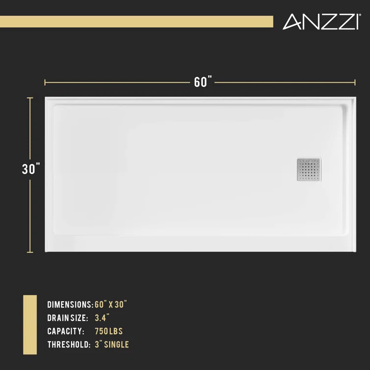 30'' W 60'' D Rectangular Triple Shower Base