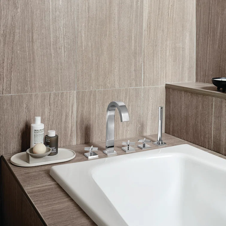 Lura Triple Handle Deck Mounted Roman Tub Faucet with Handshower