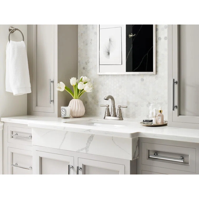 Moen Halle 4 in. Centerset 2-Handle Bathroom Faucet in Spot Resist Brushed Nickel with Spring-Loaded Drain Assembly