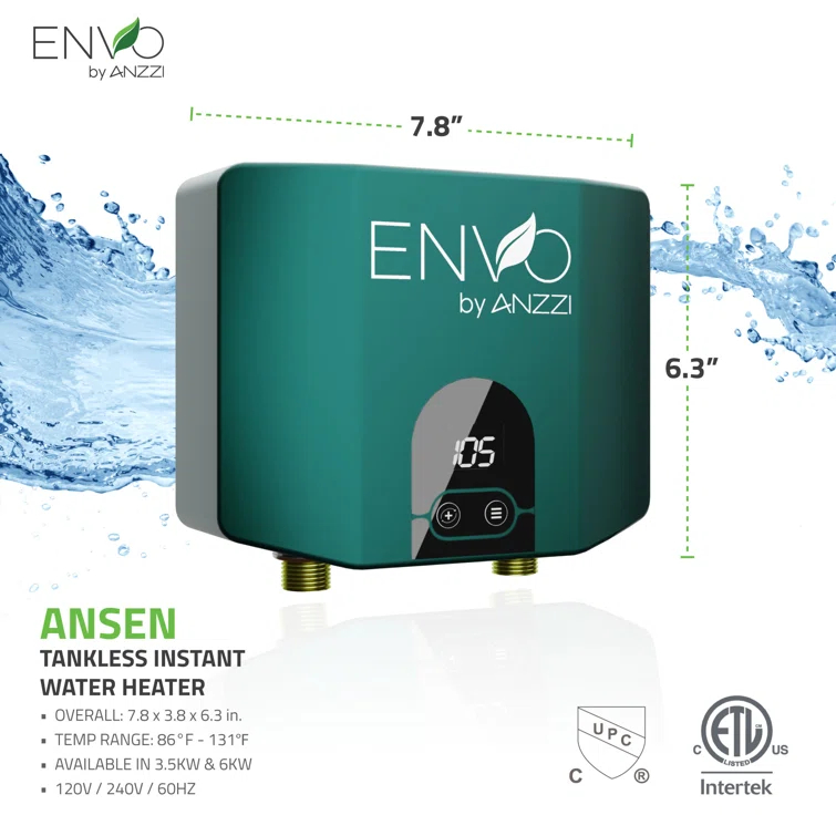 Envo ANZZI 3.5 Kw Tankless Electric Water Heater - Single Point of Use