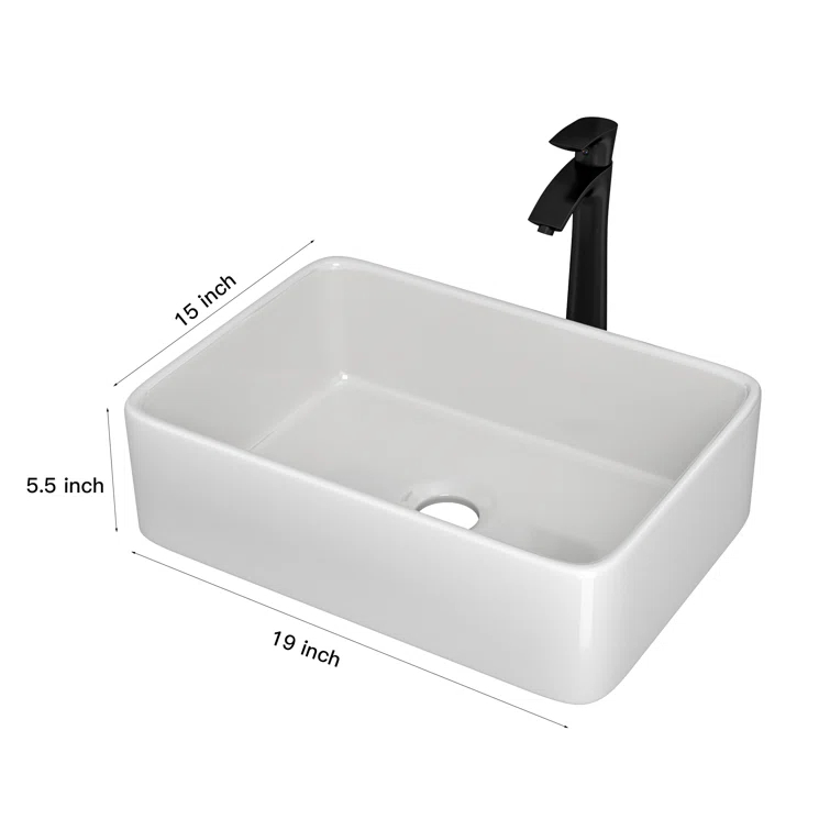 Mocoloo 19" L x 15''W Ceramic Bathroom Sink Rectangular Vessel Sink with Faucet