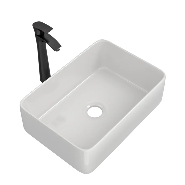 Mocoloo 19" L x 15''W Ceramic Bathroom Sink Rectangular Vessel Sink with Faucet