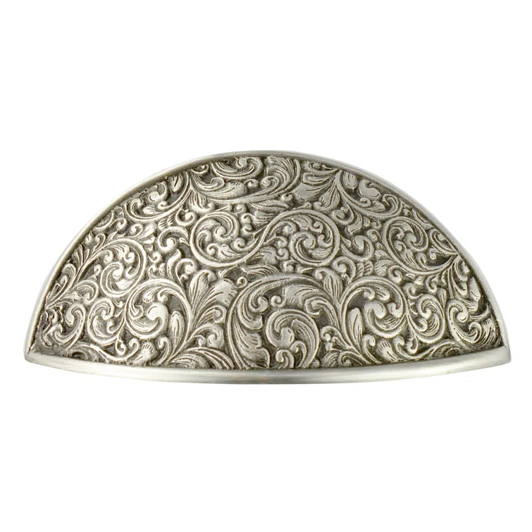 Antique Pewter Traditional Cup Pull with Intricate Swirls