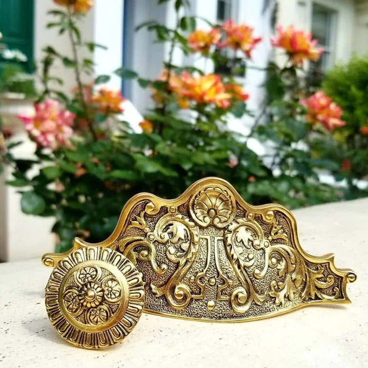 Dark Brass Ornate Traditional Cup Pull with Mounting Hardware