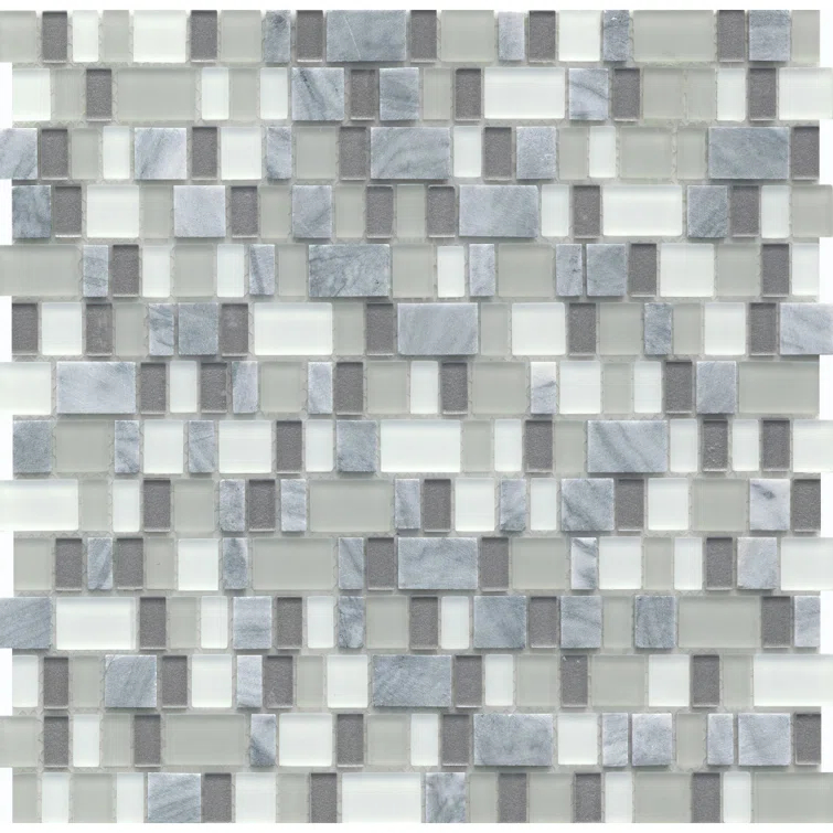 Unique Stone and Glass Blend Epic 12.05 in. x 12.17 in. Glossy/Matte Glass Mosaic Tile - 1 Each (1.02 sq. ft.)