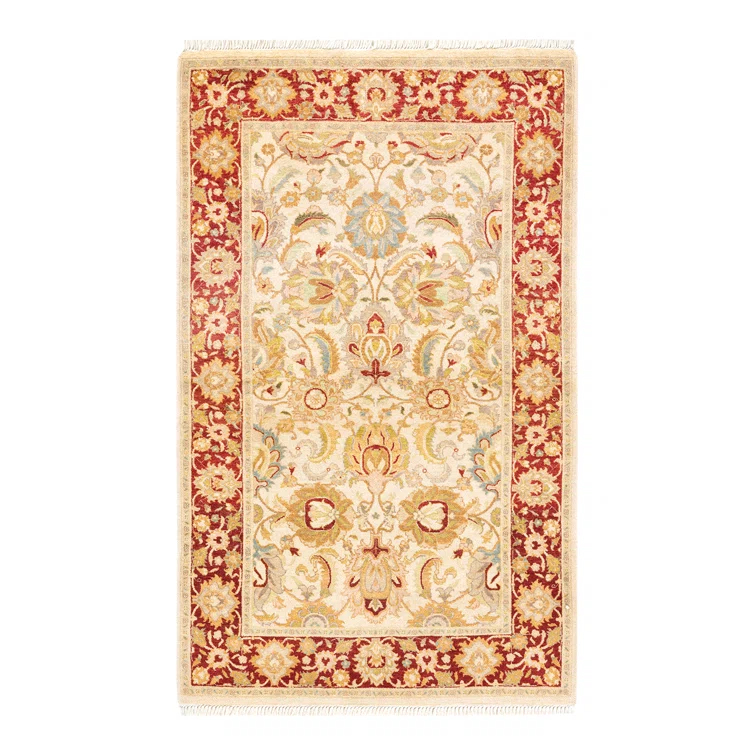 Hand-Knotted Wool Oriental Traditional Ivory Area Rug 3' 2" x 5' 2"