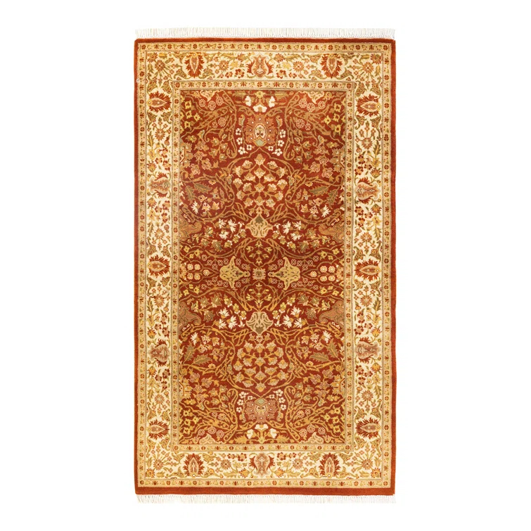 One of a Kind Hand Made Mogul Oriental Wool Area Rug Orange 3 x 5