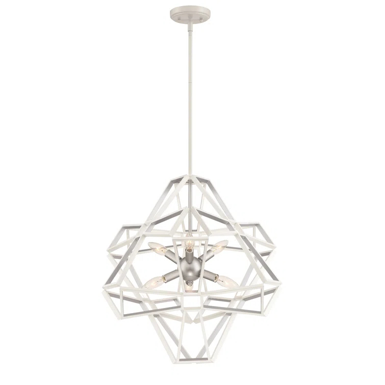 White Crystal Candle 6-Light Chandelier with Silver Leaf