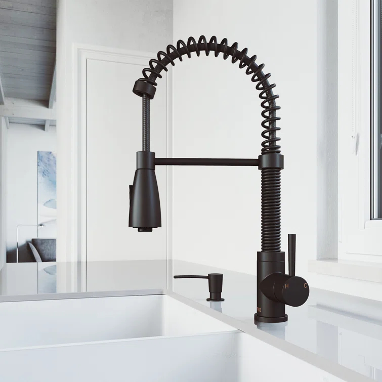 Brant 19" H 1-handle Pull-Down 2-Function Sprayer Kitchen Faucet and Soap Dispenser