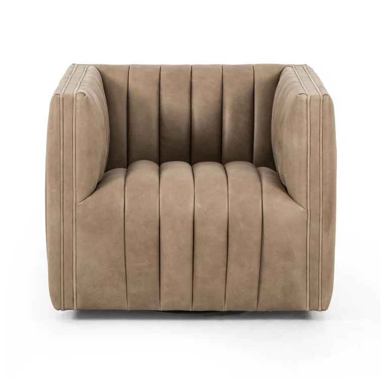Palermo Drift Glove Leather Swivel Accent Chair in Brown
