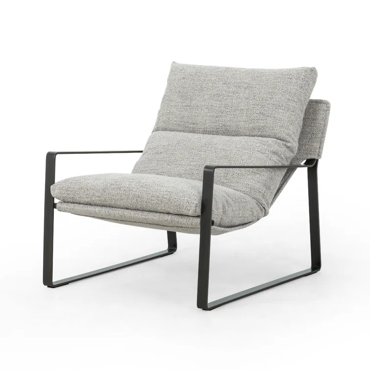 Light Grey Sling Armchair with Gunmetal Frame