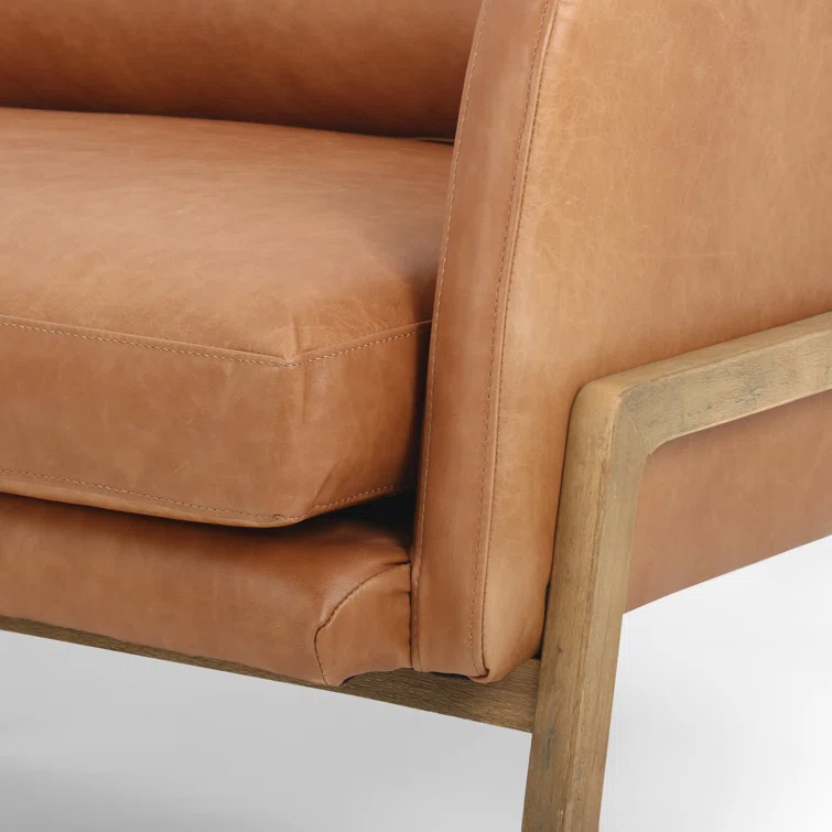 Sonoma Butterscotch Genuine Leather Sofa with Wood Accents, 84"