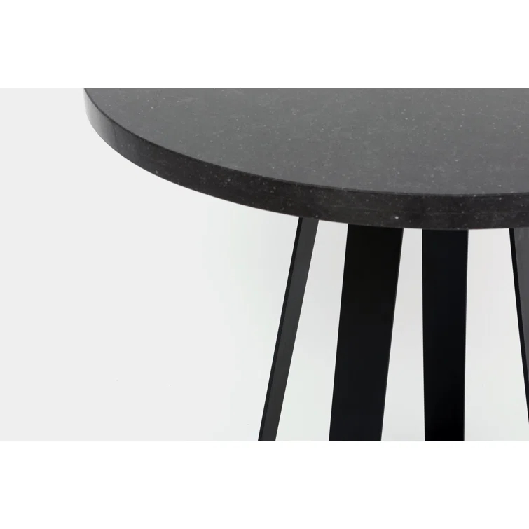 Sea Smoke Round Stone Top Metal Base Dining Table