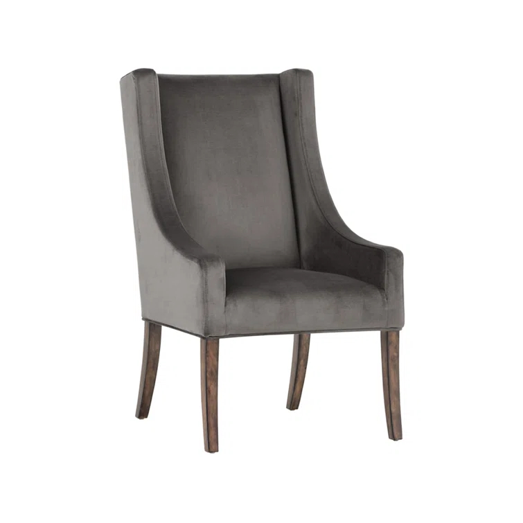 Elegant Wingback Gray Upholstered Arm Chair with Smoked Oak Legs