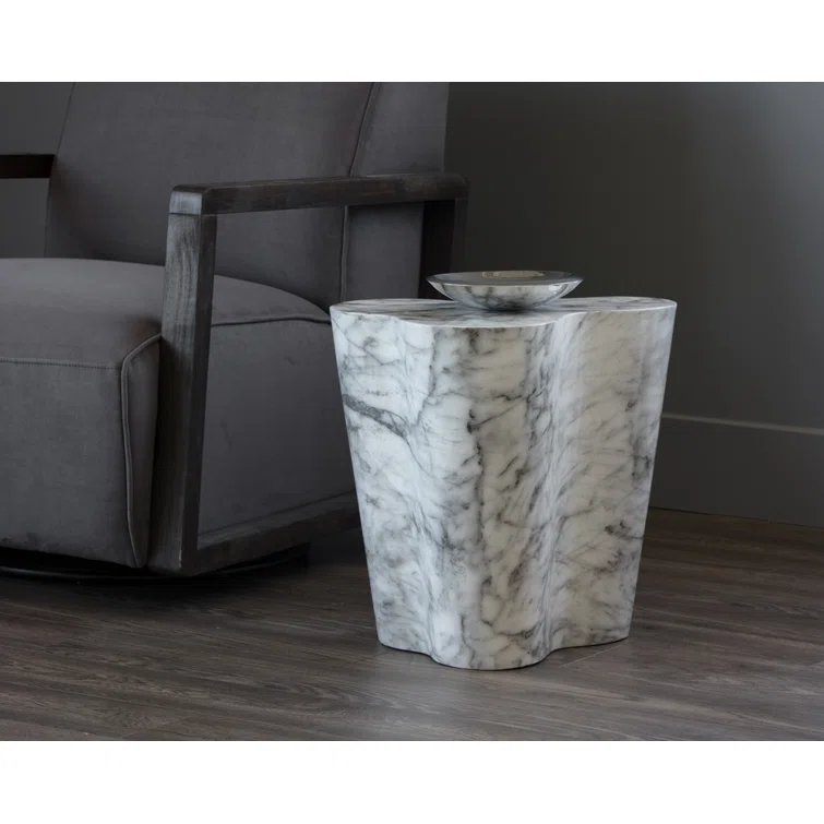 Meridian Furniture Monza White Indoor/Outdoor Concrete Marble Finish End Table