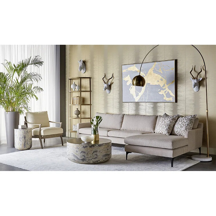Round Brown and Gold Marble Outdoor Coffee Table
