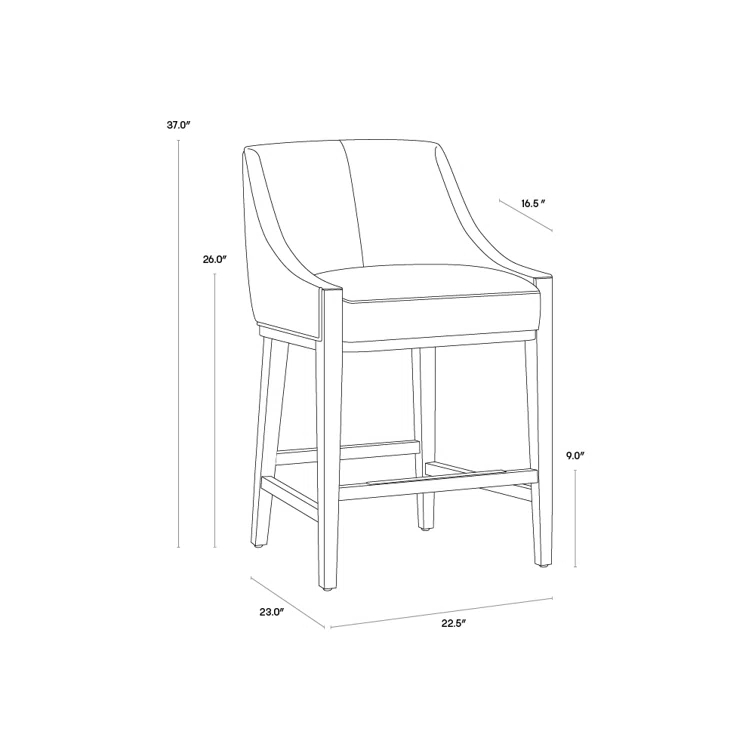 Aurora Transitional Barstool in Overcast Grey Leather and Polo Club Stone