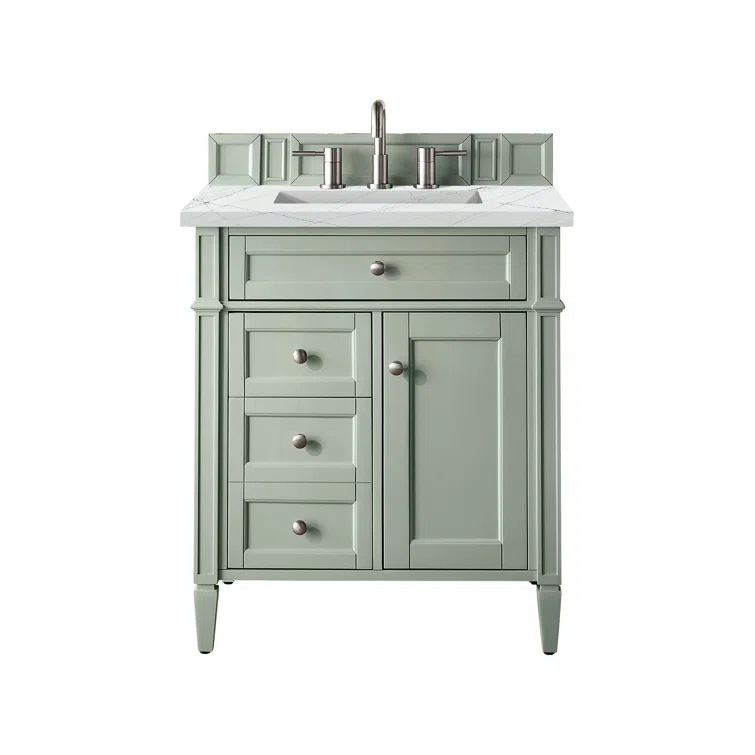 Sage Green Plywood Transitional Single Vanity with Backsplash