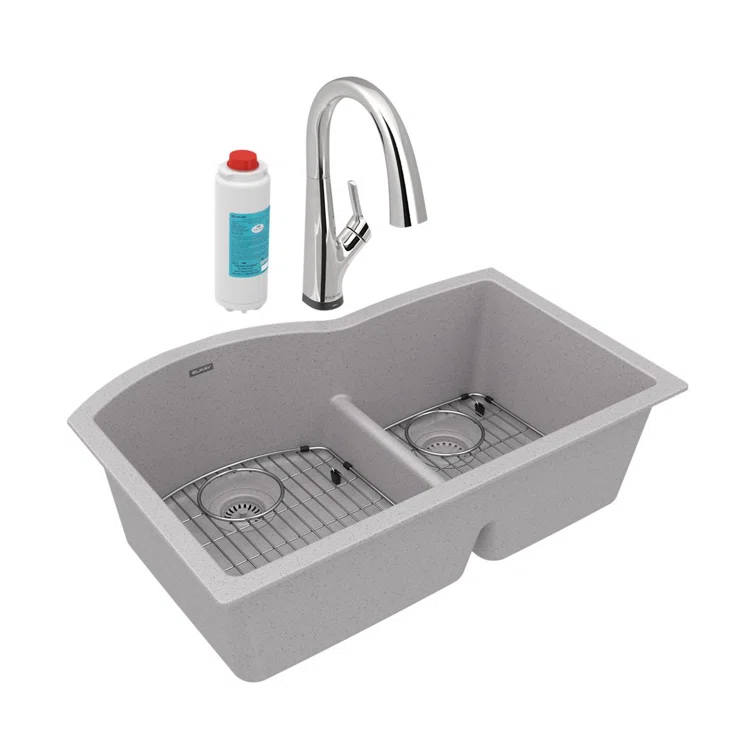 33" x 22" x 10" Double Basin Undermount Kitchen Sink with Faucet
