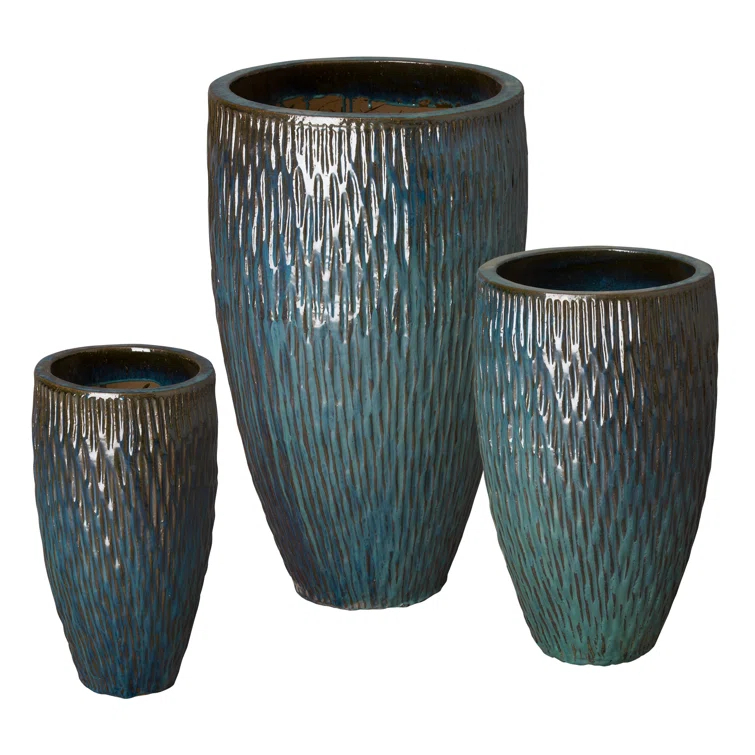 Large Teal Ceramic Cone Planter for Indoor/Outdoor Use
