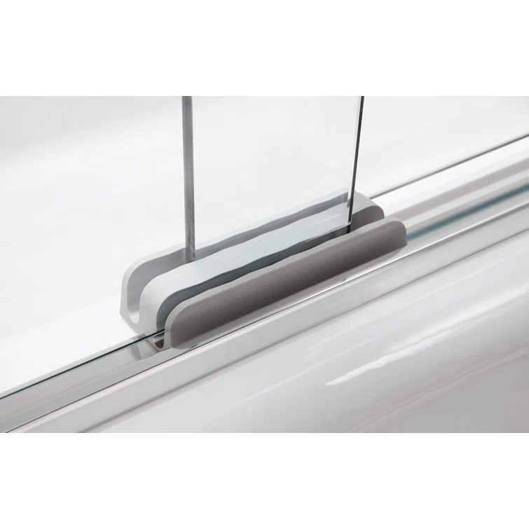 Bright Polished Silver Frameless Sliding Bath Door with Frosted Glass