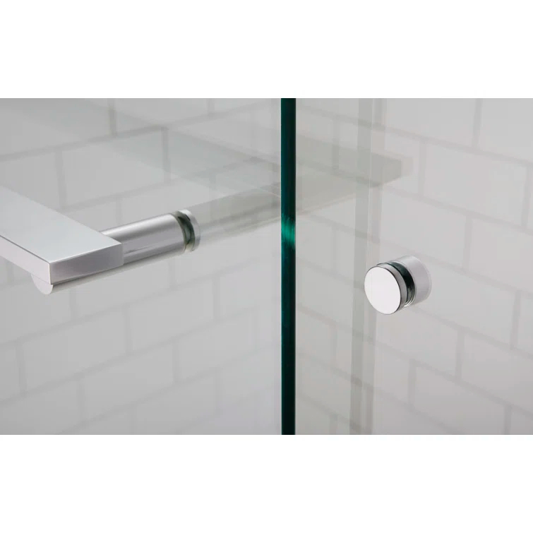 Bright Polished Silver Frameless Sliding Bath Door with Frosted Glass
