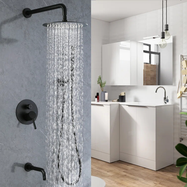 10 Inch Overhead Shower with 360° Rotatable Tub Spout Rough In Pressure Balance Valve Body