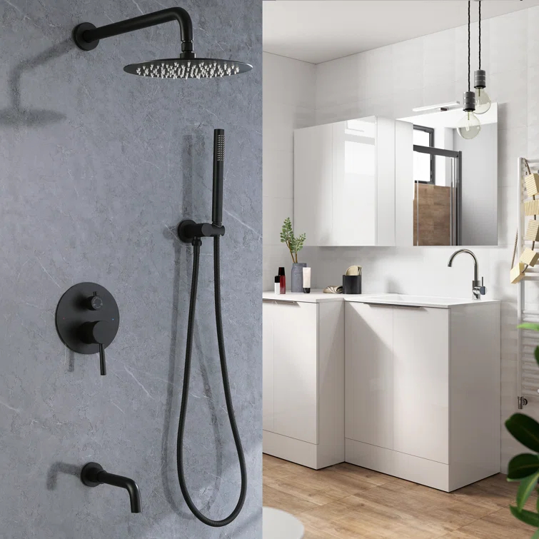 10 Inch Overhead Shower with 360° Rotatable Tub Spout Rough In Pressure Balance Valve Body