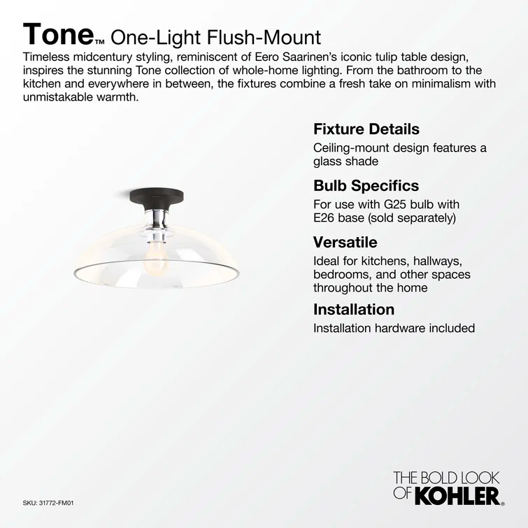Tone™ 1 Light Semi Flush Mount with Domed Glass Shade