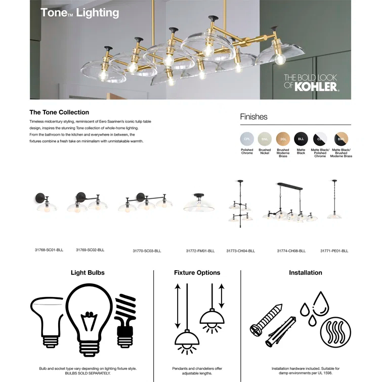Tone™ 1 Light Semi Flush Mount with Domed Glass Shade