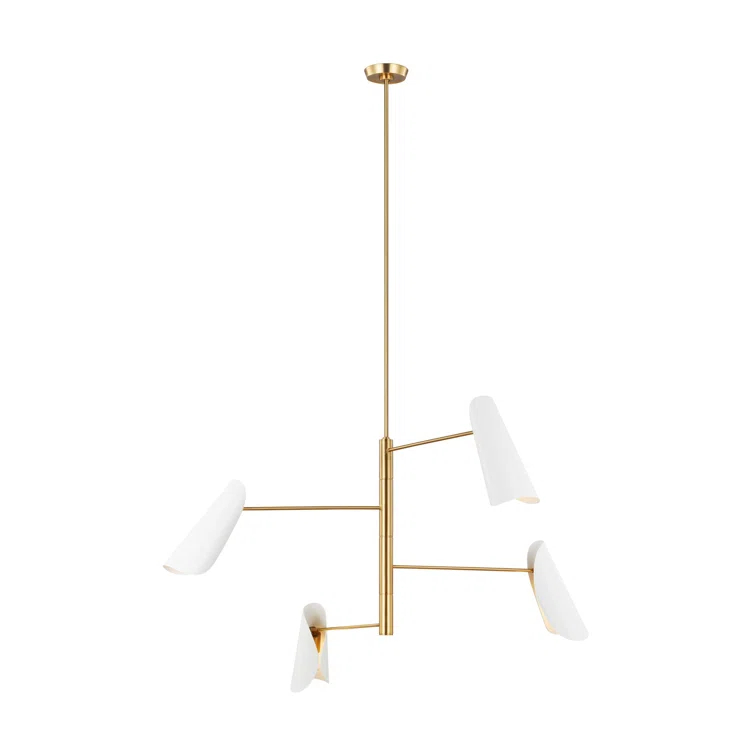 Mid-Century Modern Brass Circular Chandelier with Open-Edge Shades