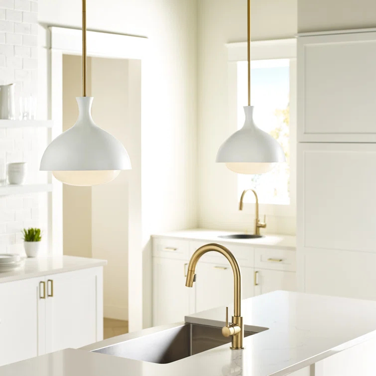 Lucerne Matte White and Burnished Brass Globe Pendant Light
