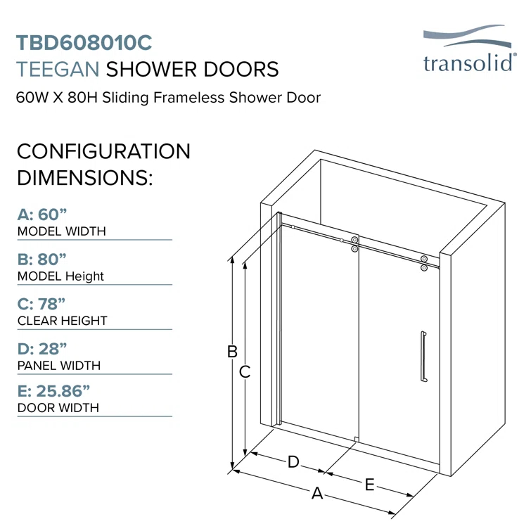 56.5 - 59" W x 80" H TruMotion® Technology Frameless Shower Door