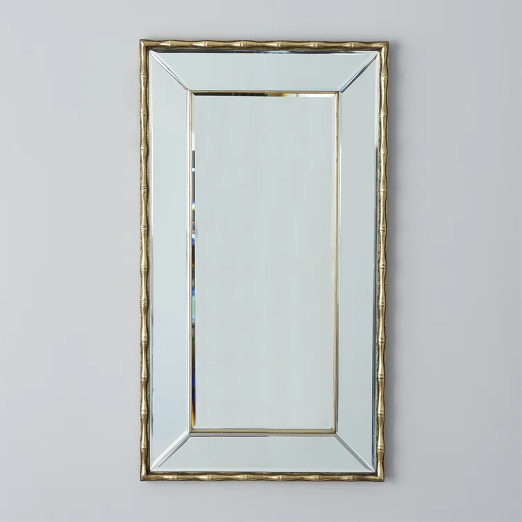 Bamboo Essence Antique Brass Beveled Wall Mirror 45''