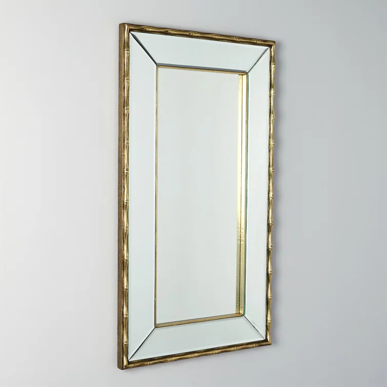 Bamboo Essence Antique Brass Beveled Wall Mirror 45''