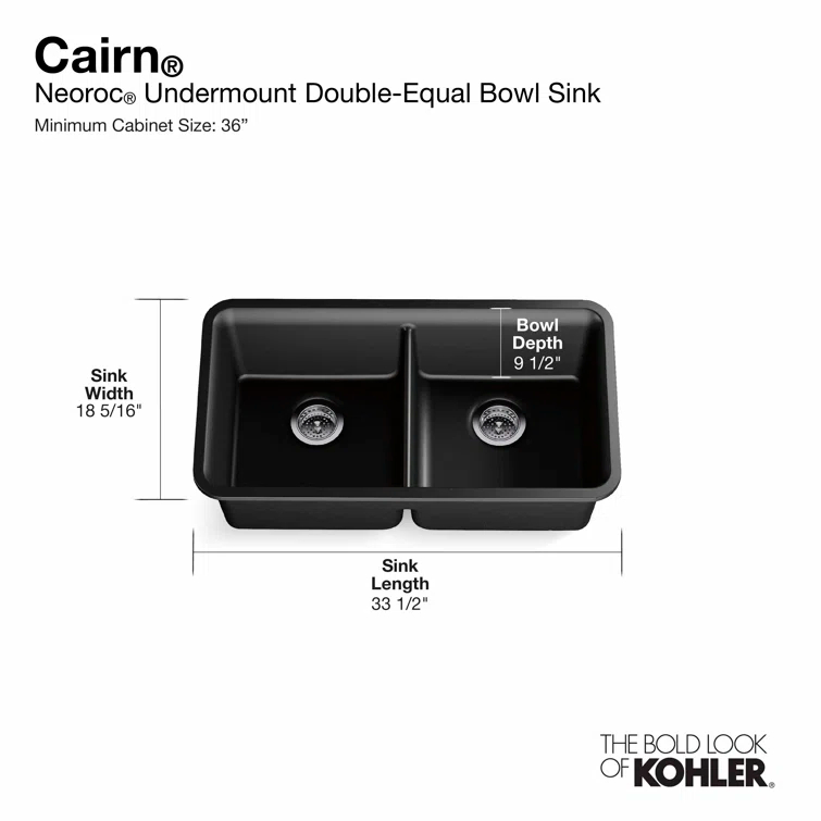 Cairn® 34" L x 18" W Under-Mount Double-Equal Kitchen Sink