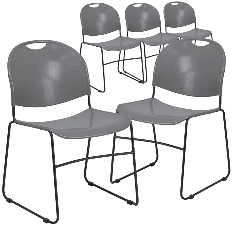 Flash Furniture Gaea 880 lb. Capacity Ultra-Compact Stack Chair with Metal Frame (Set of 5)
