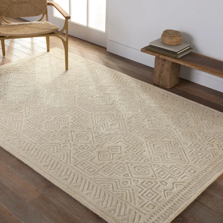 Wool Oriental Area Rug in Beige