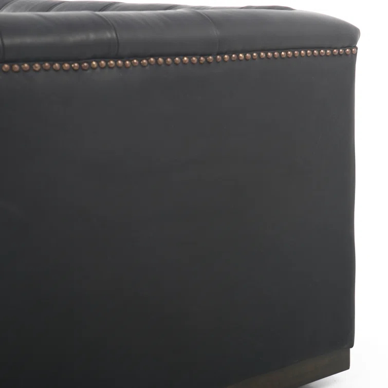 Heirloom Black Tufted Leather Sofa with Nailhead Trim