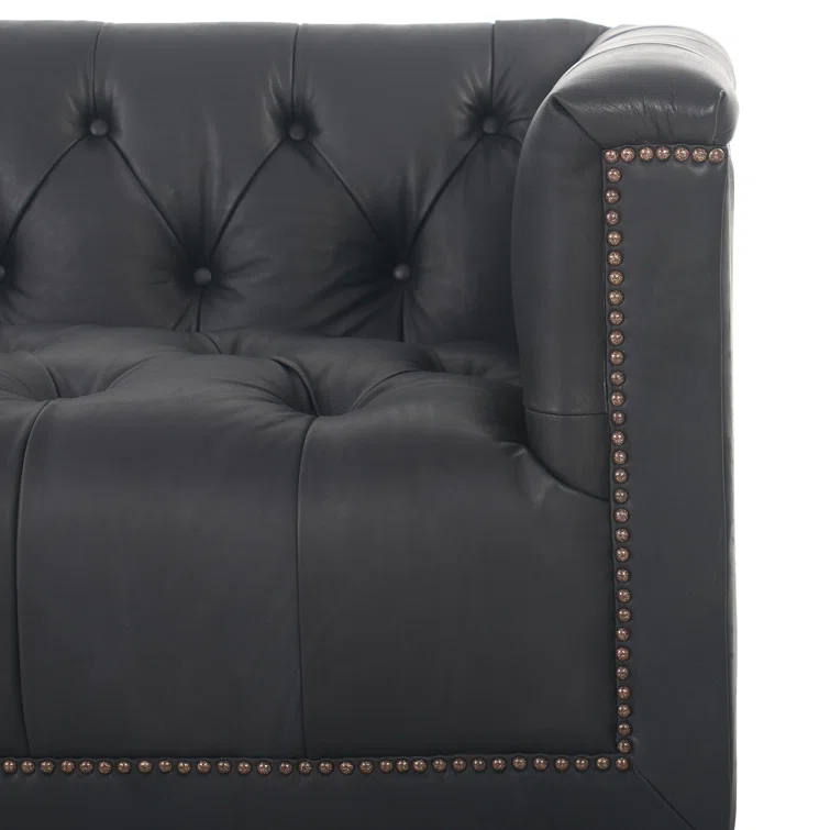 Heirloom Black Tufted Leather Sofa with Nailhead Trim